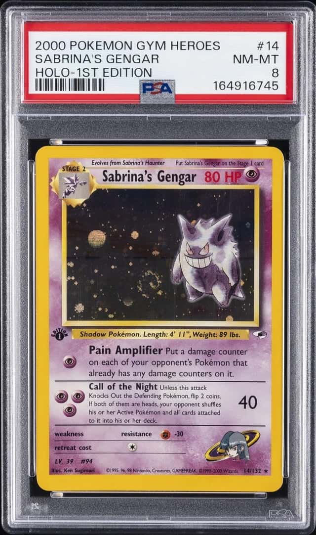 2000 POKEMON GYM HEROES HOLO-1ST EDITION #14 SABRINA'S GENGAR PSA 8