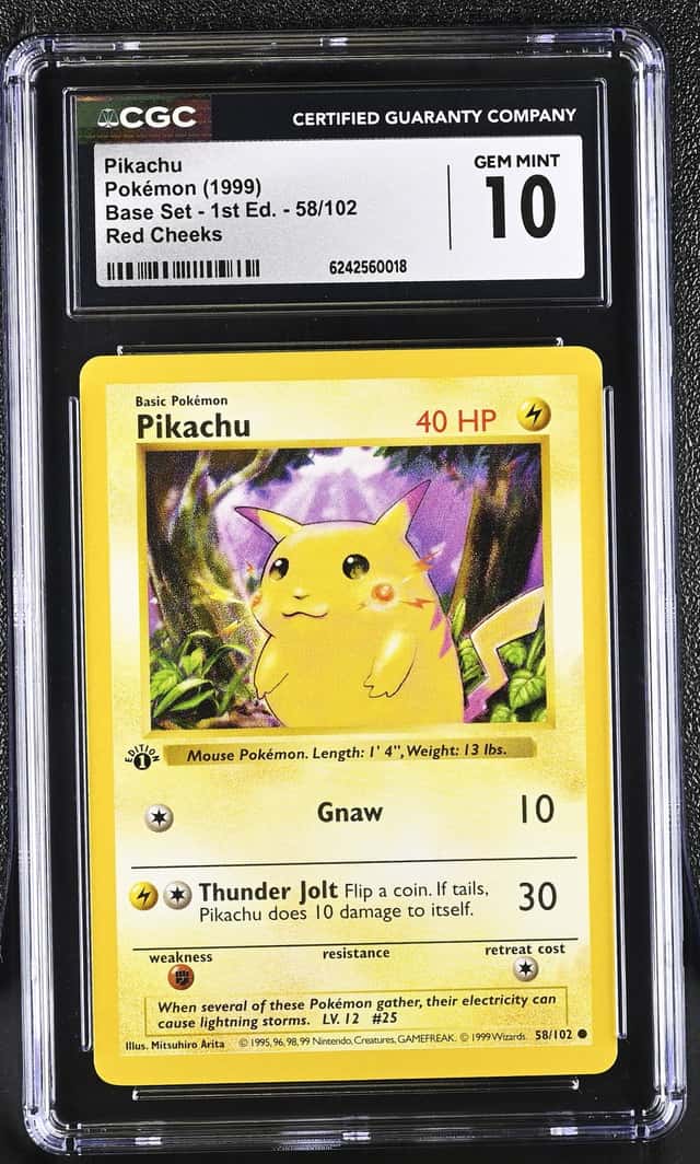 1999 Pokemon Shadowless Pikachu #58/102 CGC 10 GEM MINT
