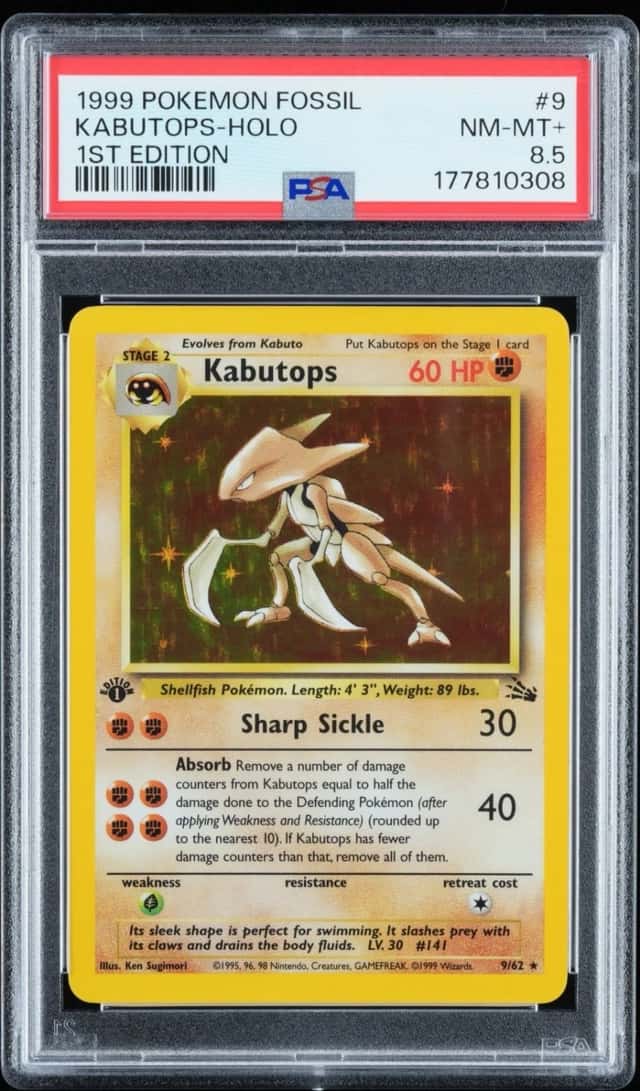 1999 Pokemon Kabutops 9/62 Fossil Holo 1st Edition PSA 8.5