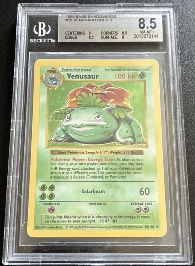 1999 Pokémon Base Shadowless Venusaur Holo BGS 8.5 NMMT