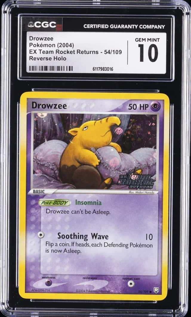 2004 POKEMON EX TEAM ROCKET RETURNS REVERSE HOLO #54 DROWZEE CGC 10