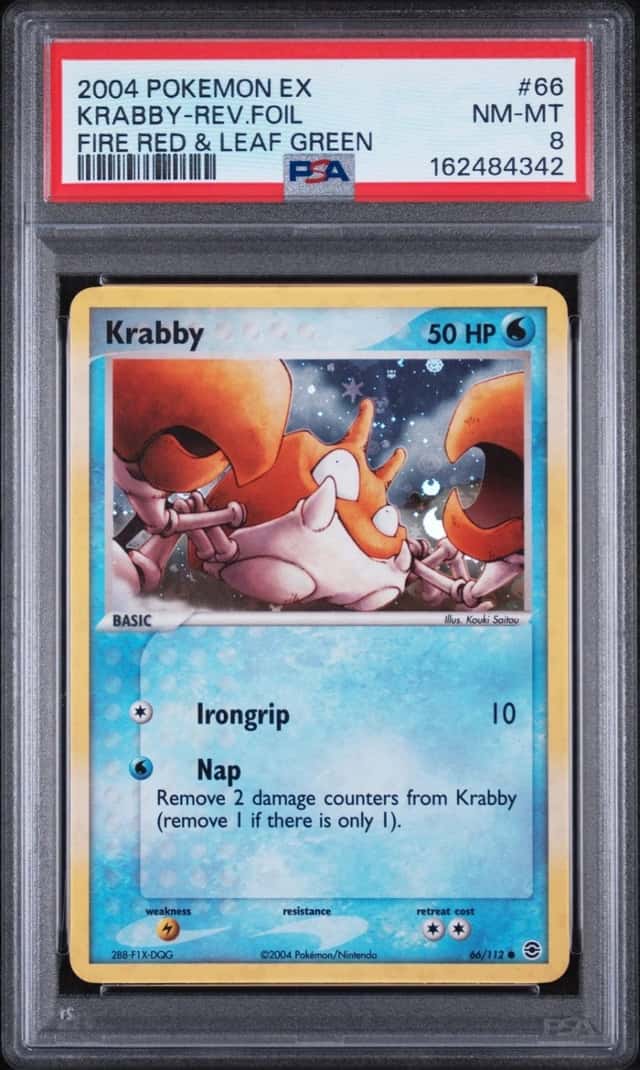 2004 POKEMON EX FIRE RED & LEAF GREEN #66 KRABBY-REVERSE FOIL PSA 8