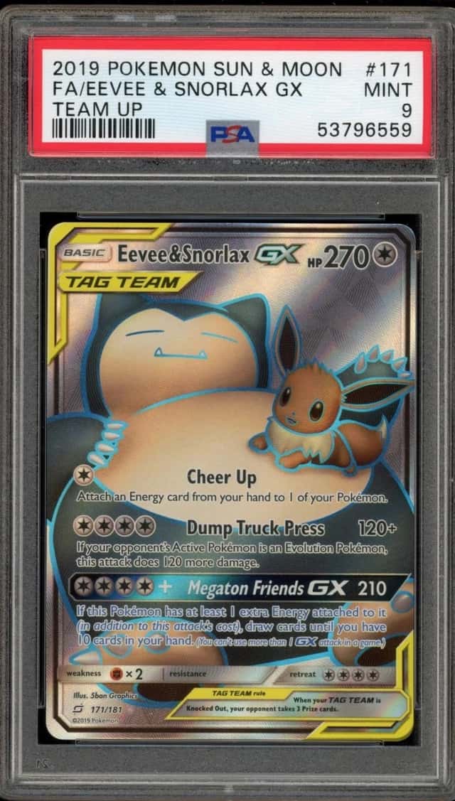 Pokemon Eevee & Snorlax Gx Team Up Full Art 171/181 PSA 9 Mint