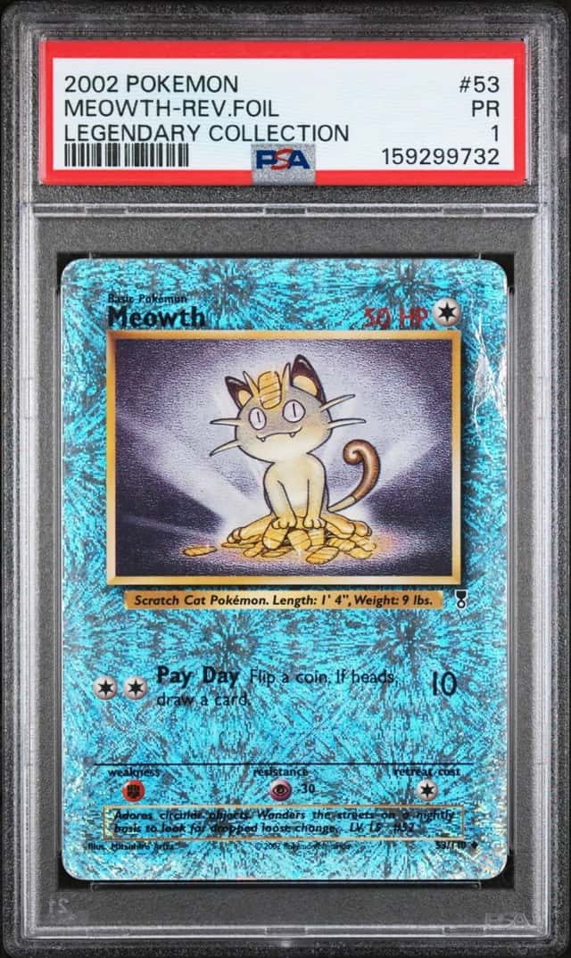 Pokemon Meowth Reverse Holo Legendary Coll. 53 PSA 1