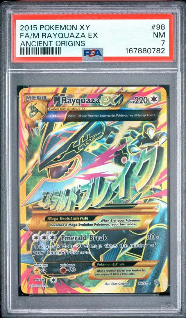 2015 POKEMON XY ANCIENT ORIGINS #98 FULL ART/M RAYQUAZA EX PSA 7