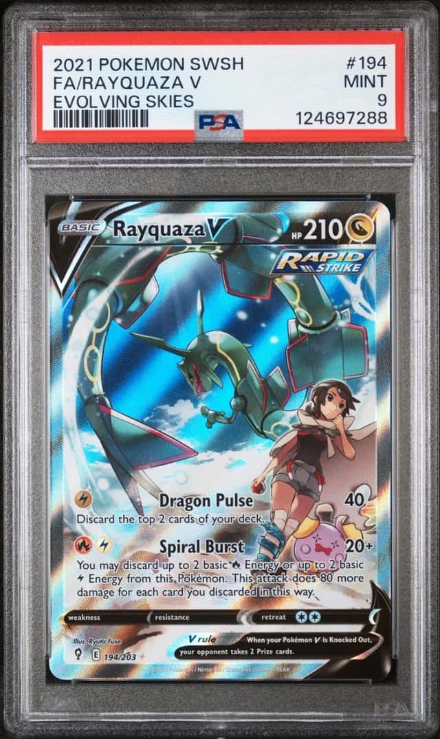 2021 POKEMON SWORD & SHIELD EVOLVING SKIES #194 FULL ART/RAYQUAZA V PSA 9