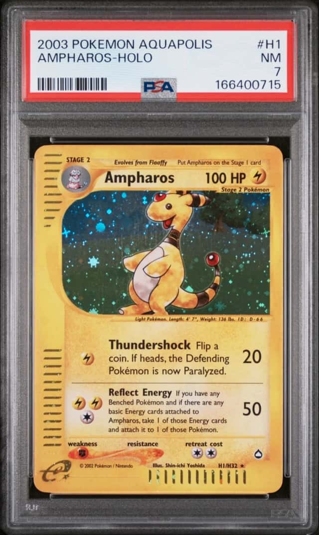 2003 POKEMON AQUAPOLIS #H1 AMPHAROS-HOLO PSA 7