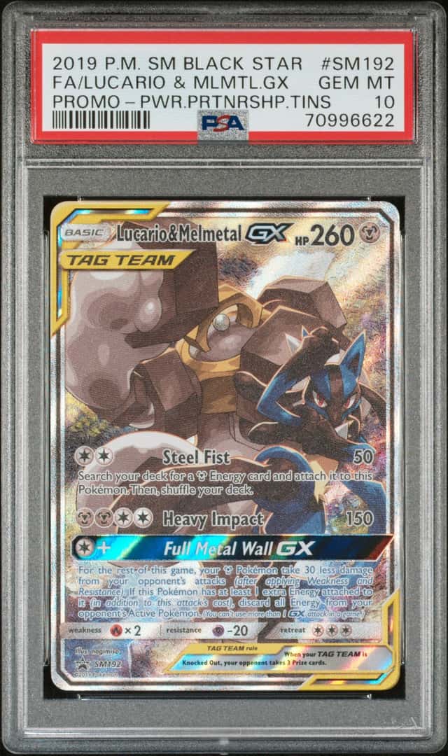 POKEMON FA/LUCARIO & MLMTL.GX 2019 BSP SM #SM192 P-PWR.PRTNRSHP.TINS PSA 10