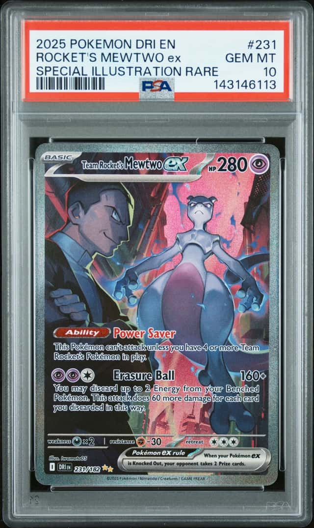 TEAM ROCKETS MEWTWO 2025 POKEMON DESTINED RIVALS 231/182 SIR PSA 10 Q3963-7