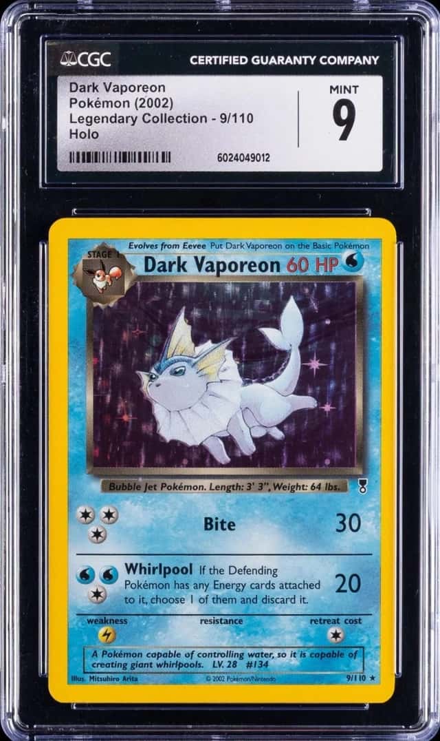 2002 Pokemon Legendary Collection Dark Vaporeon Holo 9/110 CGC 9 MINT Vintage 
