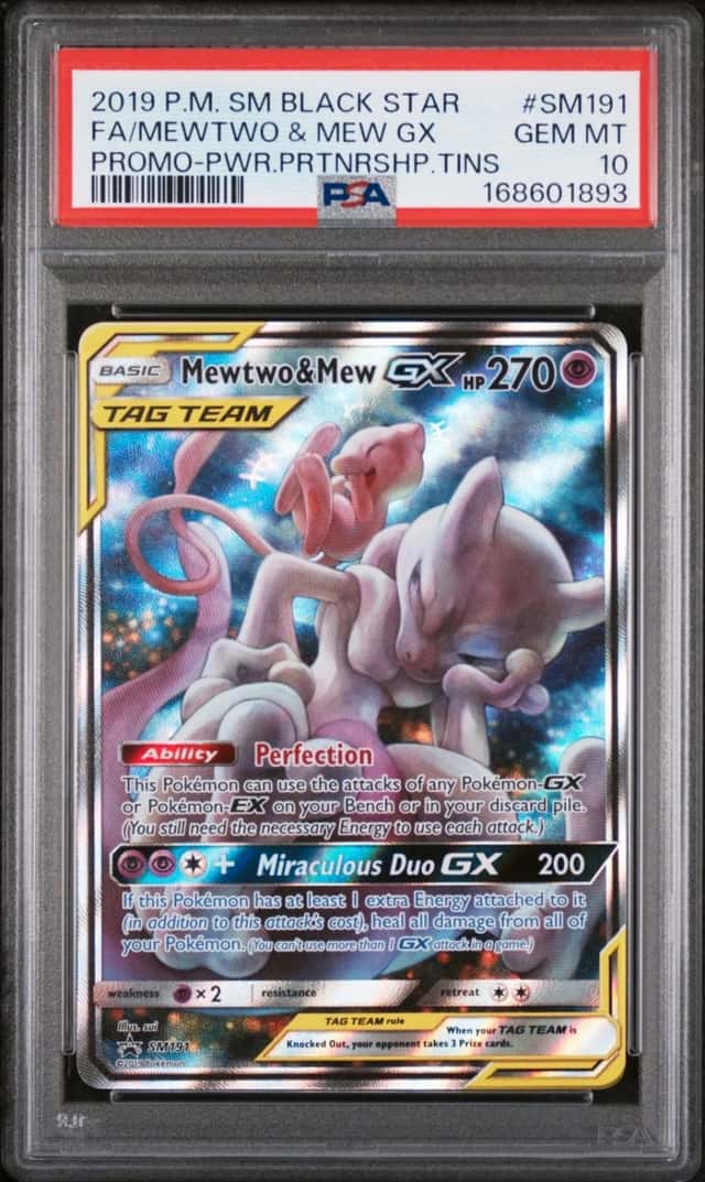 2019 POKEMON SM BLACK STAR PROMO #SM191 FULL ART/MEWTWO & MEW GX PSA 10