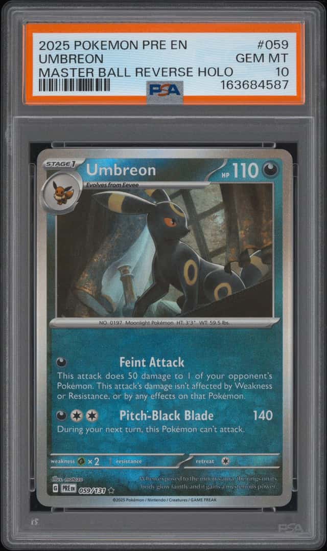 2025 POKEMON PRE EN-PRISMATIC EVOLUTIONS MASTER BALL REVERSE HOLO UMBREON PSA 10