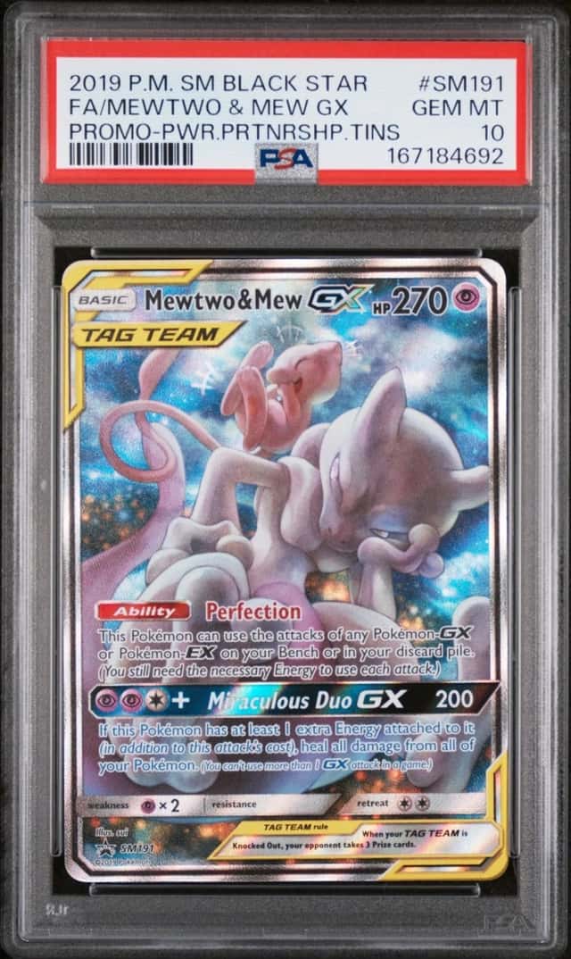 2019 POKEMON SM BLACK STAR PROMO #SM191 FULL ART/MEWTWO & MEW GX PSA 10