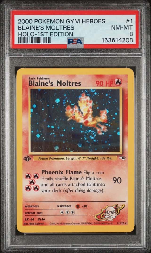 2000 POKEMON GYM HEROES HOLO-1ST EDITION #1 BLAINE'S MOLTRES PSA 8