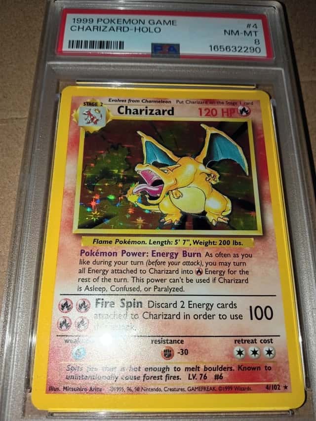🔥🔥🔥Pokémon TCG Charizard Base Set Holo Unlimited Rare Card 4/102 PSA 8🔥🔥🔥