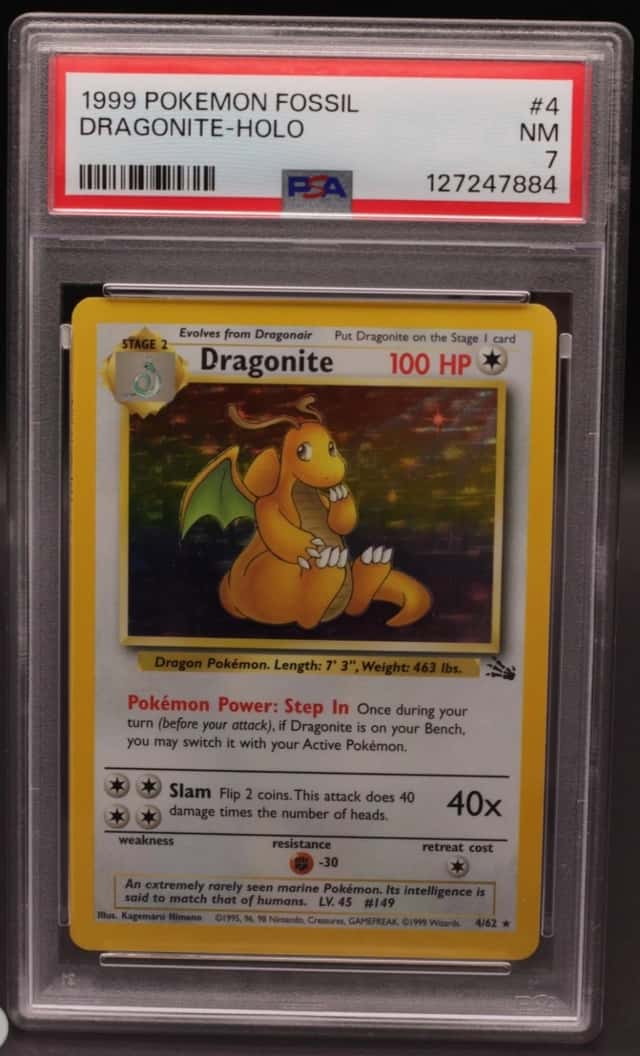 🚀 Dragonite PSA 7 4/62 Fossil Holo Vintage Pokémon Card 1999 Rare Graded 🚀