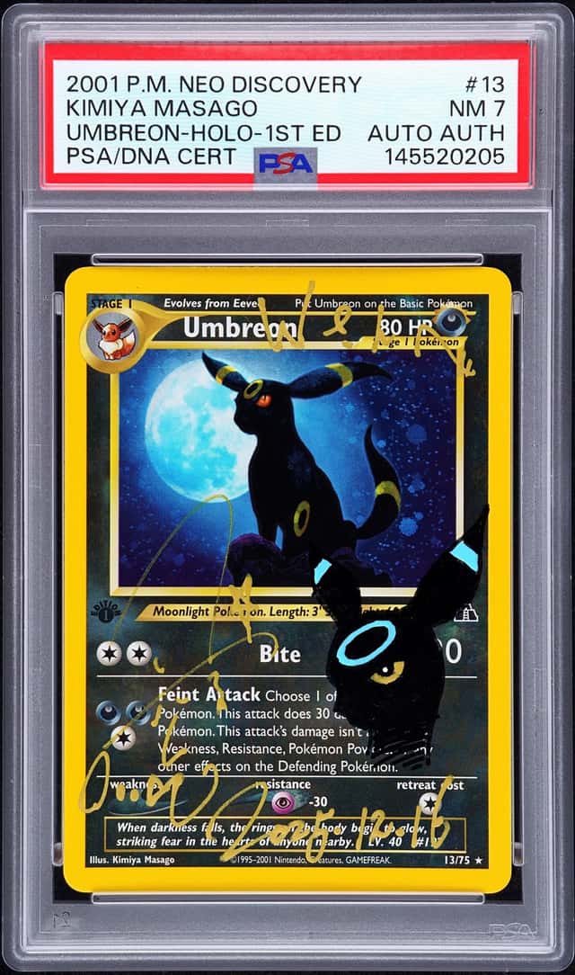 Pokemon PSA 7 AUTO AU Umbreon Holo Kimiya Masago 2001 #13 Neo Discovery 1ED ENG