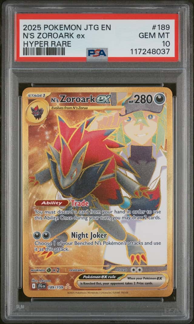 N'S ZOROARK EX 2025 POKEMON JOURNEY TOGETHER #189 HYPER RARE PSA 10 GEM MINT