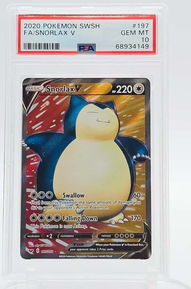 SNORLAX V 2020 POKEMON SWORD & SHIELD 197/202 FULL ART PSA 10 Q4374
