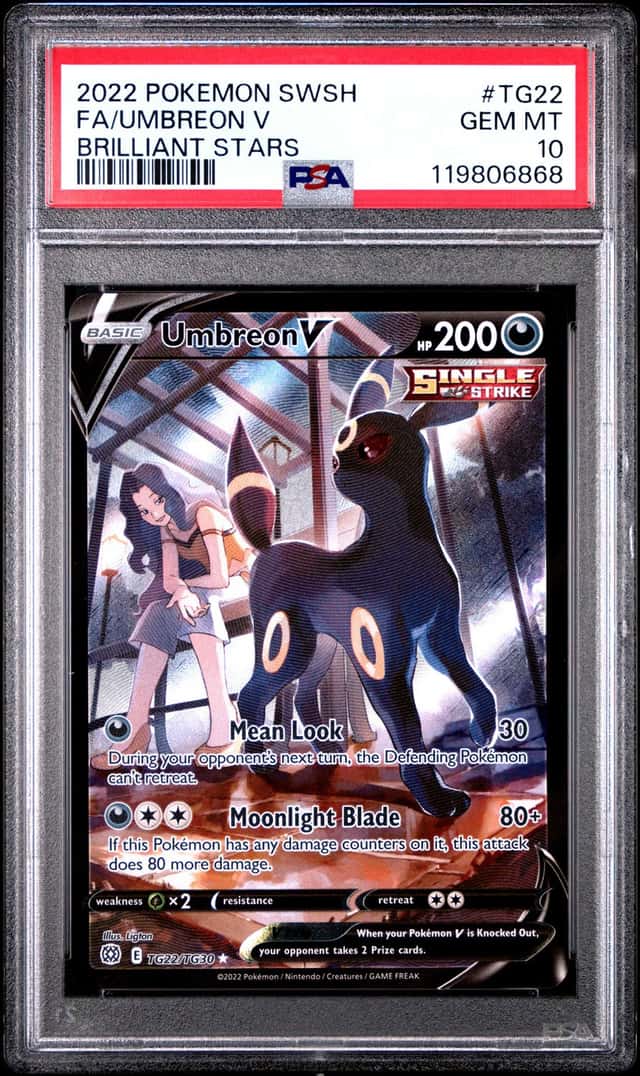 UMBREON V 2022 POKEMON BRILLIANT STARS TG22/TG30 FULL ART PSA 10 Q3963-7
