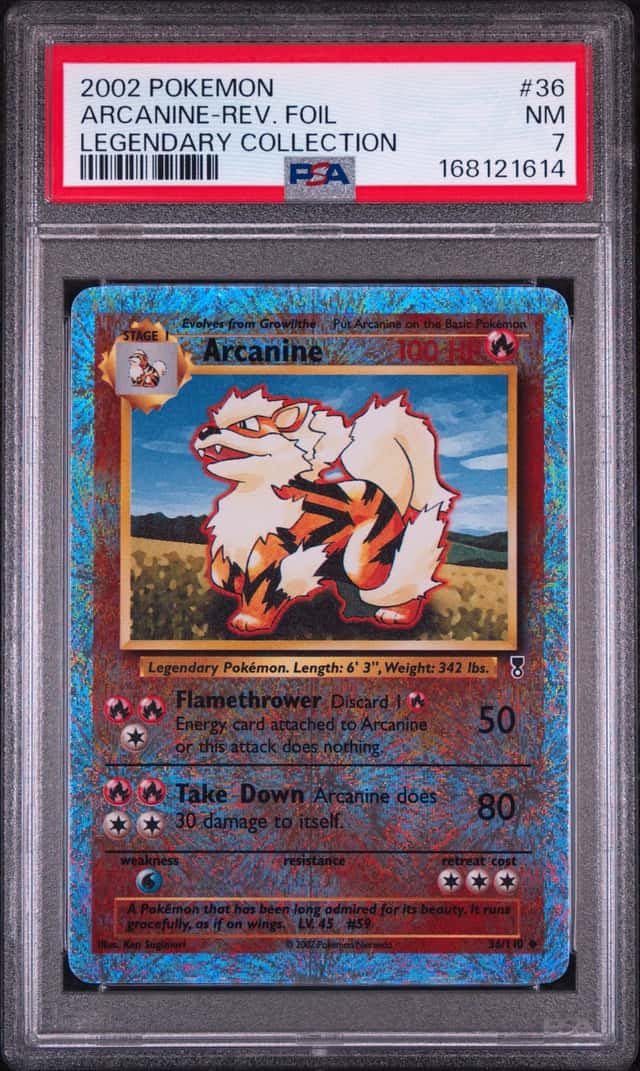 2002 POKEMON LEGENDARY COLLECTION #36 ARCANINE-REVERSE FOIL PSA 7