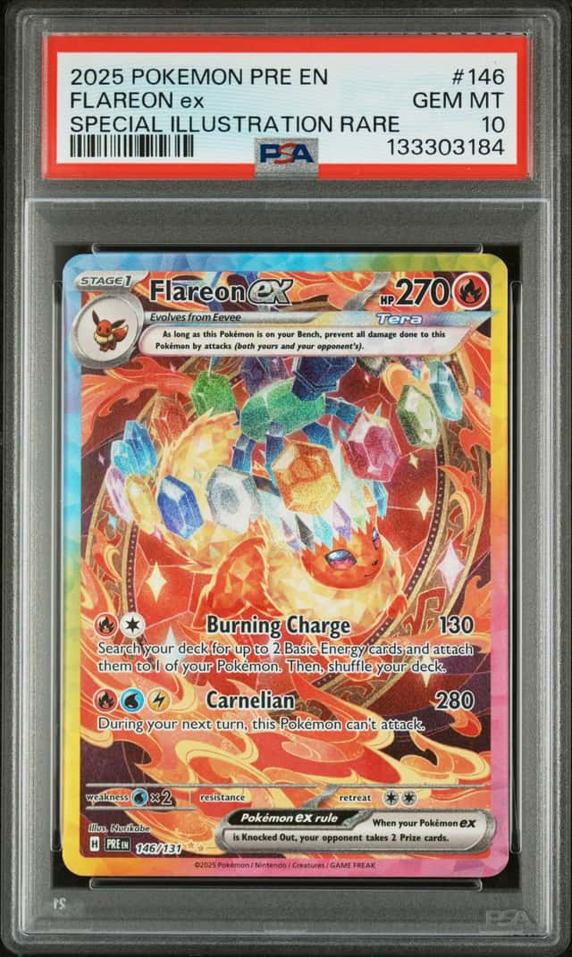 FLAREON EX 2025 POKEMON PRISMATIC EVOLUTIONS 146/131 SIR PSA 10 Q3963-7