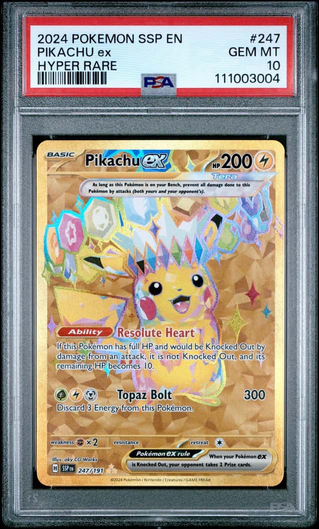 PIKACHU EX 2024 POKEMON SURGING SPARKS 247/191 HYPER RARE PSA 10 Q3963-7