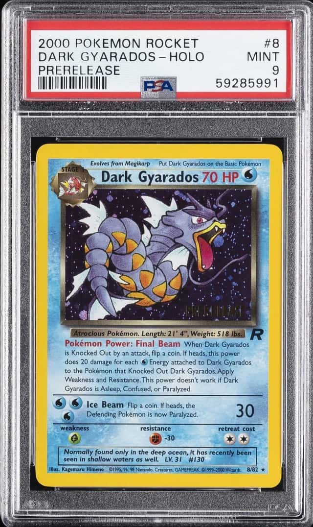 2000 POKEMON ROCKET PRERELEASE #8 DARK GYARADOS-HOLO PSA 9