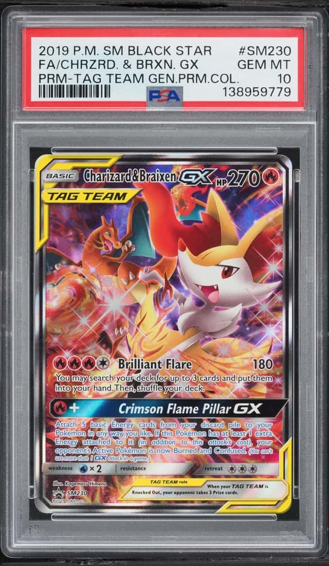 2019 Pokemon SM Promo TagTm Generations Prem Alt Art Charizard Braixen GX #SM230 PSA 10 GEMMIN