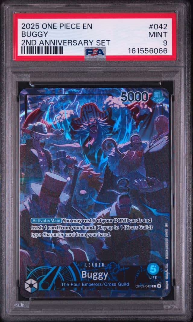 2025 One Piece 2nd Anniversary Set Alt Art Leader Buggy #OP09-042 PSA 9 MINT