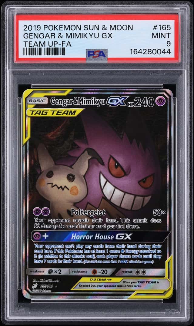 2019 Pokemon Sun & Moon Team Up Full Art Gengar & Mimikyu GX #165 PSA 9 MINT