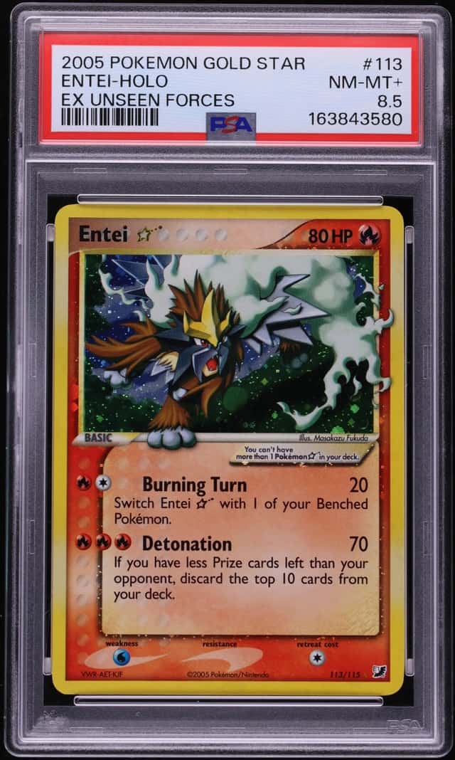 2005 Pokemon EX Unseen Forces Holo Entei Gold Star #113 PSA 8.5 NM-MT+