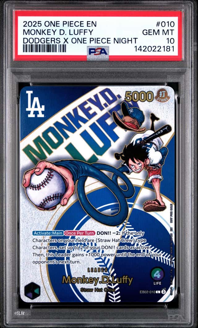 2025 ONE PIECE PROMOS DODGERS X ONE PIECE NIGHT #010 MONKEY D. LUFFY PSA 10 #1