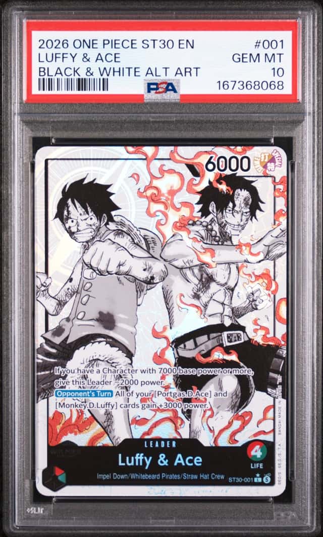 2026 One Piece ST30 EN Black & White Alt Art #001 Luffy & Ace PSA 10 GEM MINT