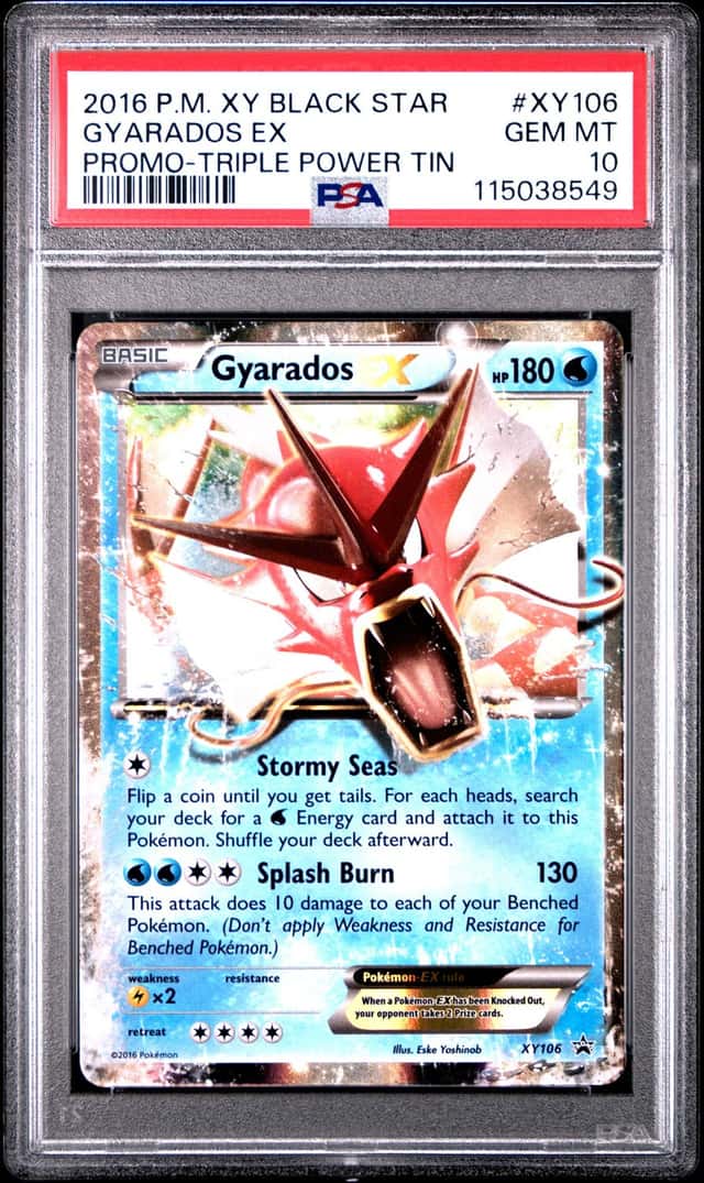 2016 POKEMON XY BLACK STAR PROMO XY106 GYARADOS EX PROMO-TRIPLE POWER TIN PSA 10