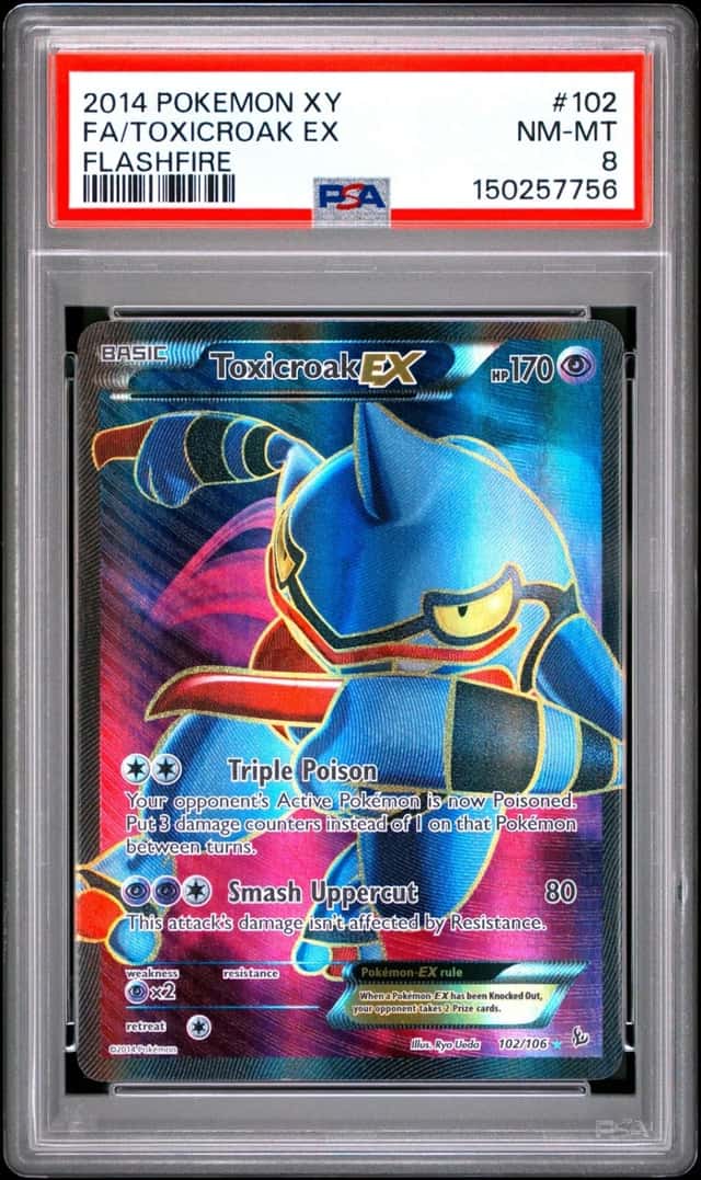 2014 POKEMON XY FLASHFIRE #102 FULL ART/TOXICROAK EX PSA 8
