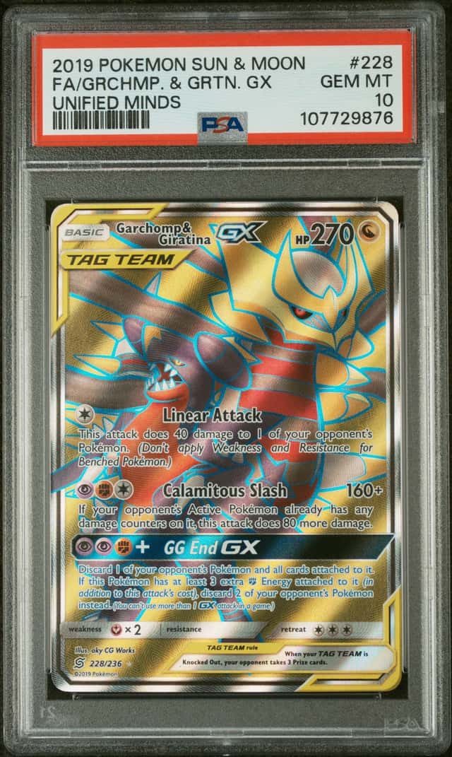 Pokemon 2019 Unified Minds Garchomp & Giratina GX 228/236 Full Art Holo PSA 10