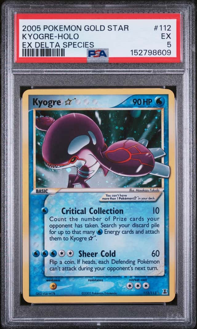 Pokemon TCG 2005 Kyogre Star Gold Star Holo 112/113 EX Delta PSA 5