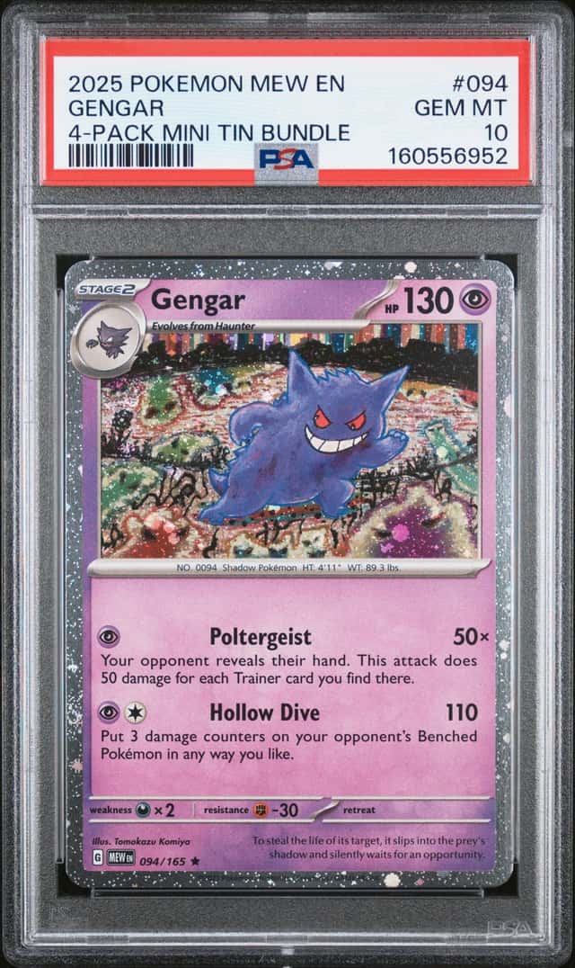 Pokemon Gengar SWIRL 094/165 4-Pack Mini Tin Bundle PSA10