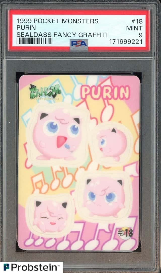 1999 Pokemon Pocket Monsters Sealdass Fancy Graffiti #18 Purin PSA 9 MINT