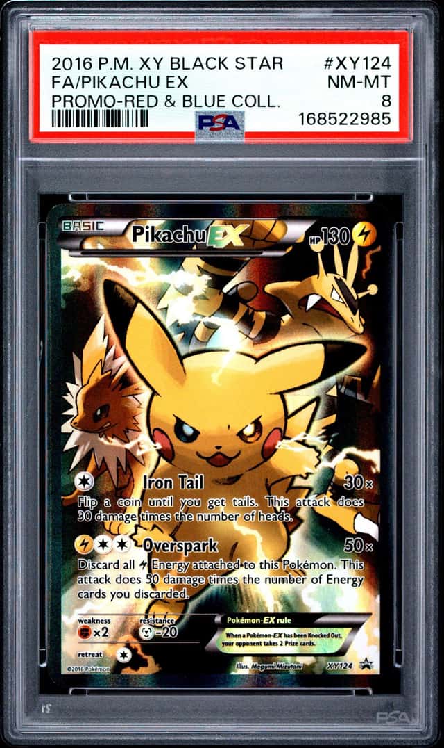 2016 Pokemon XY BSP Red & Blue Collection #XY124 FA/Pikachu EX PSA 8 NM-MT
