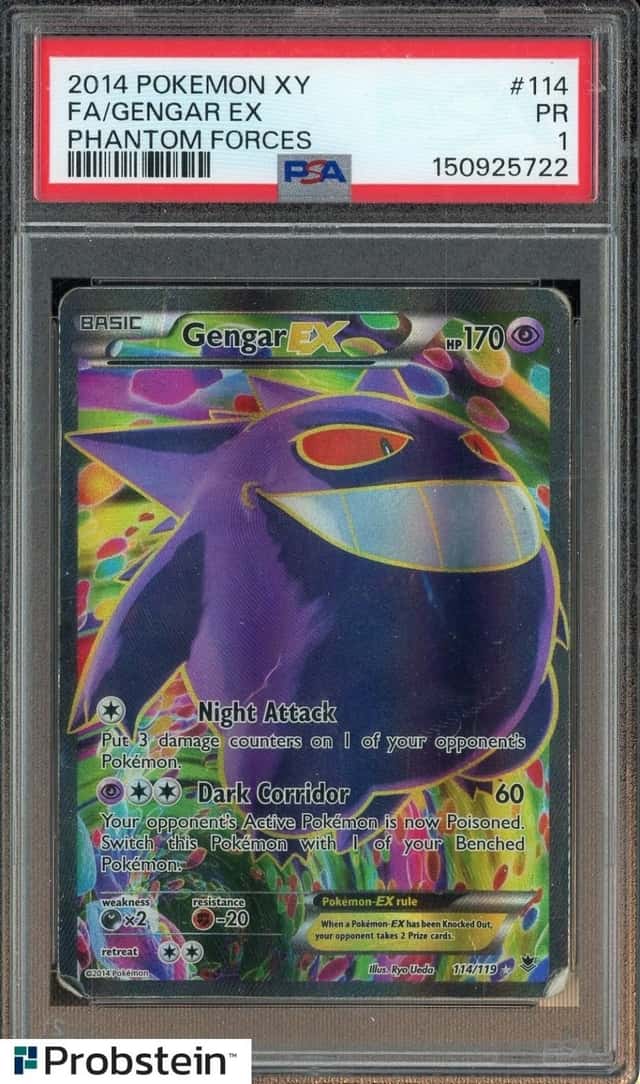 2014 POKEMON XY PHANTOM FORCES #114 FA/GENGAR EX PSA 1 PR