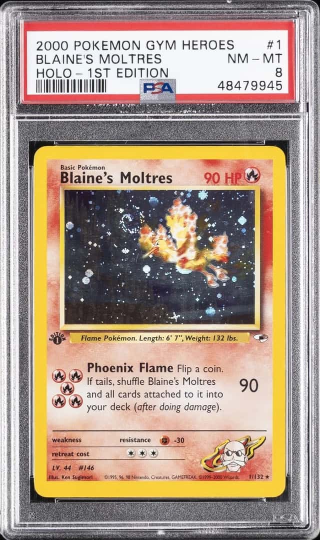 2000 POKEMON GYM HEROES HOLO-1ST EDITION #1 BLAINE'S MOLTRES PSA 8