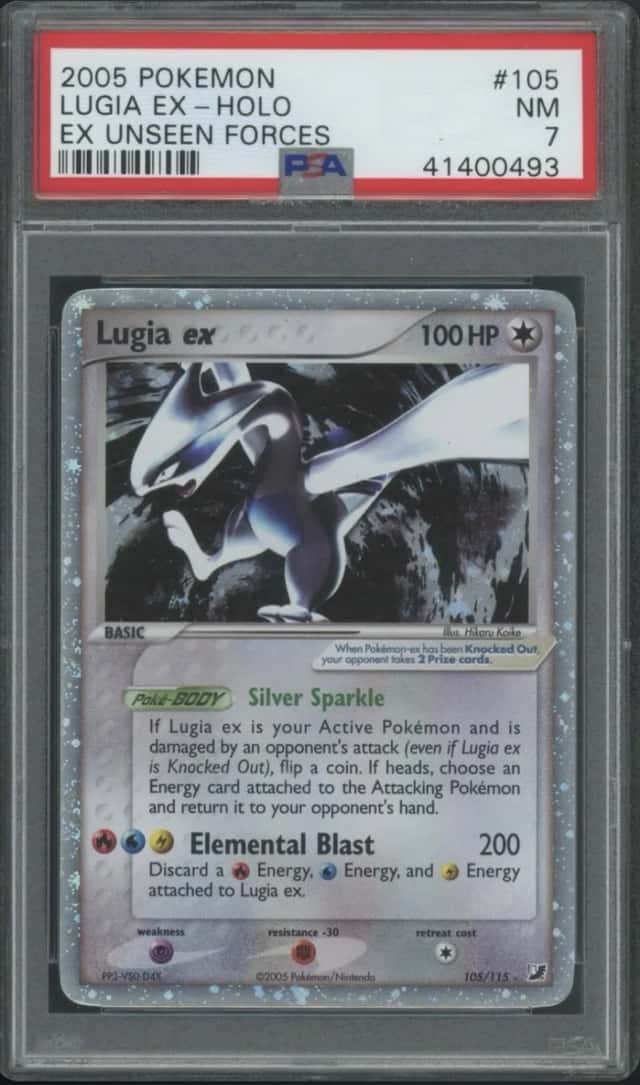 2005 POKEMON EX UNSEEN FORCES #105 LUGIA EX-HOLO PSA 7
