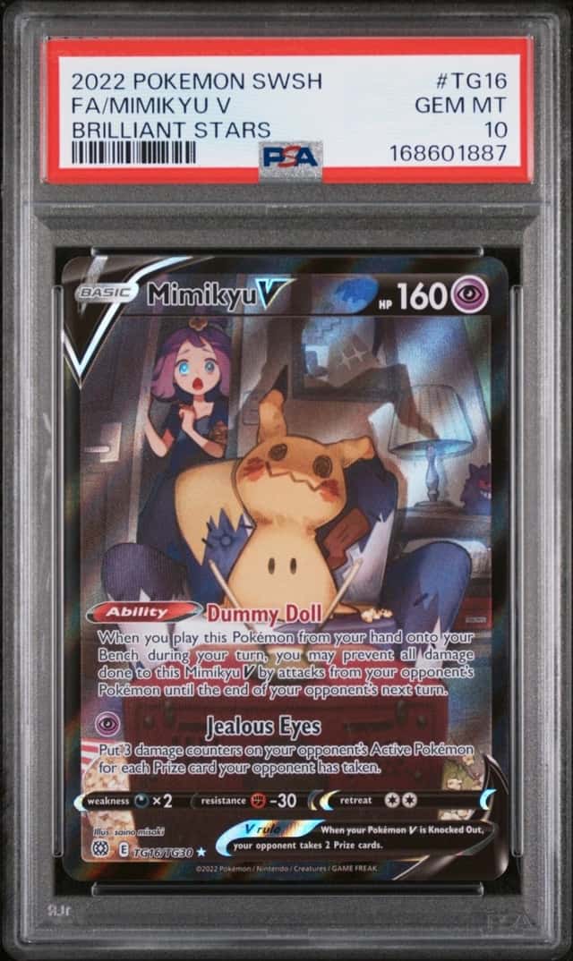 2022 POKEMON SWORD & SHIELD BRILLIANT STARS #TG16 FULL ART/MIMIKYU V PSA 10