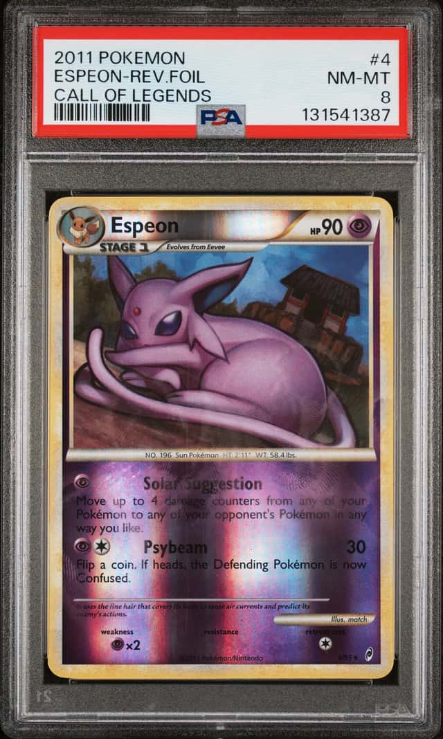 2011 POKEMON CALL OF LEGENDS #4 ESPEON-REVERSE FOIL PSA 8