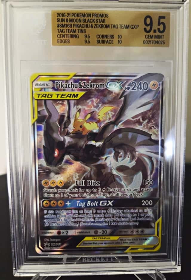 Pokemon Pikachu & Zekrom GX TAG TEAM SM168 Holo Black Star Promo BGS 9.5 ✨️