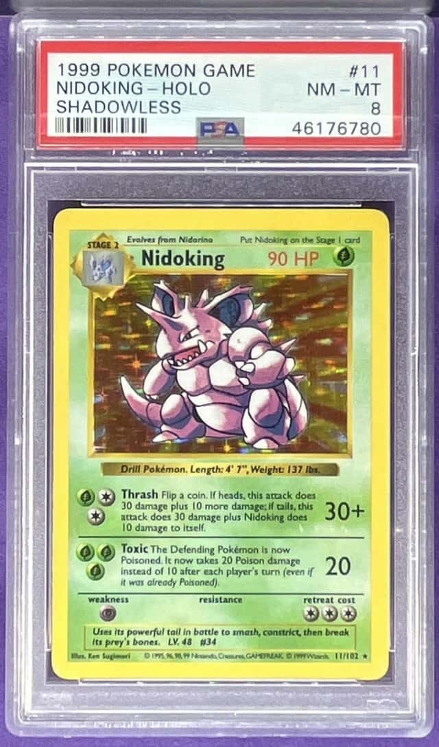 1999 POKEMON BASE SET SHADOWLESS #11 NIDOKING-HOLO PSA 8