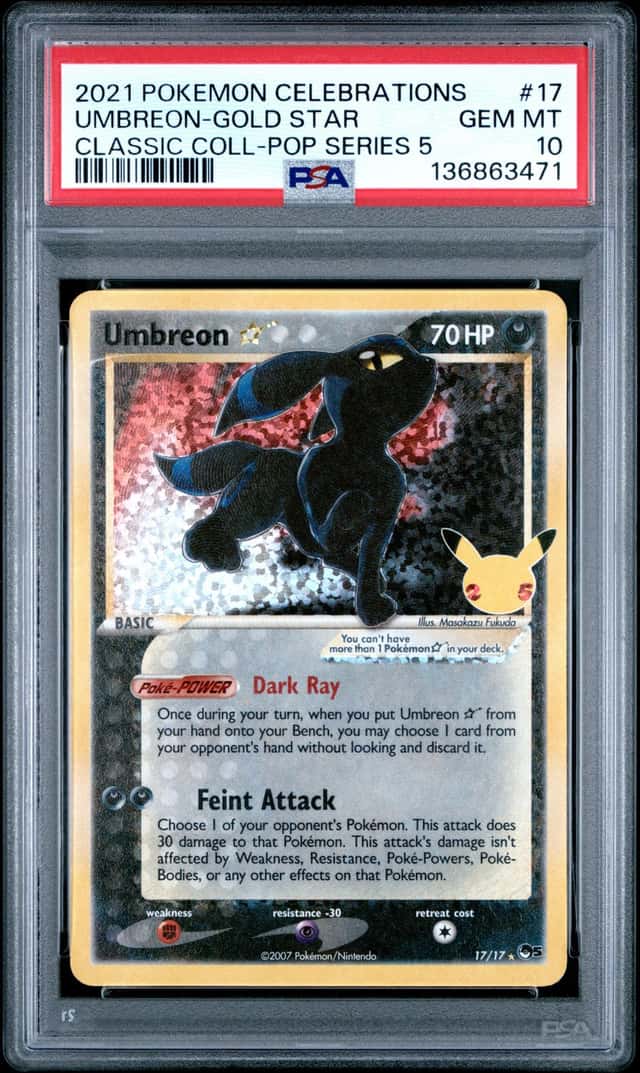 UMBREON 2021 POKEMON CELEBRATIONS CLASSIC COLL 17/17 GOLD STAR PSA 10 Q3963-7