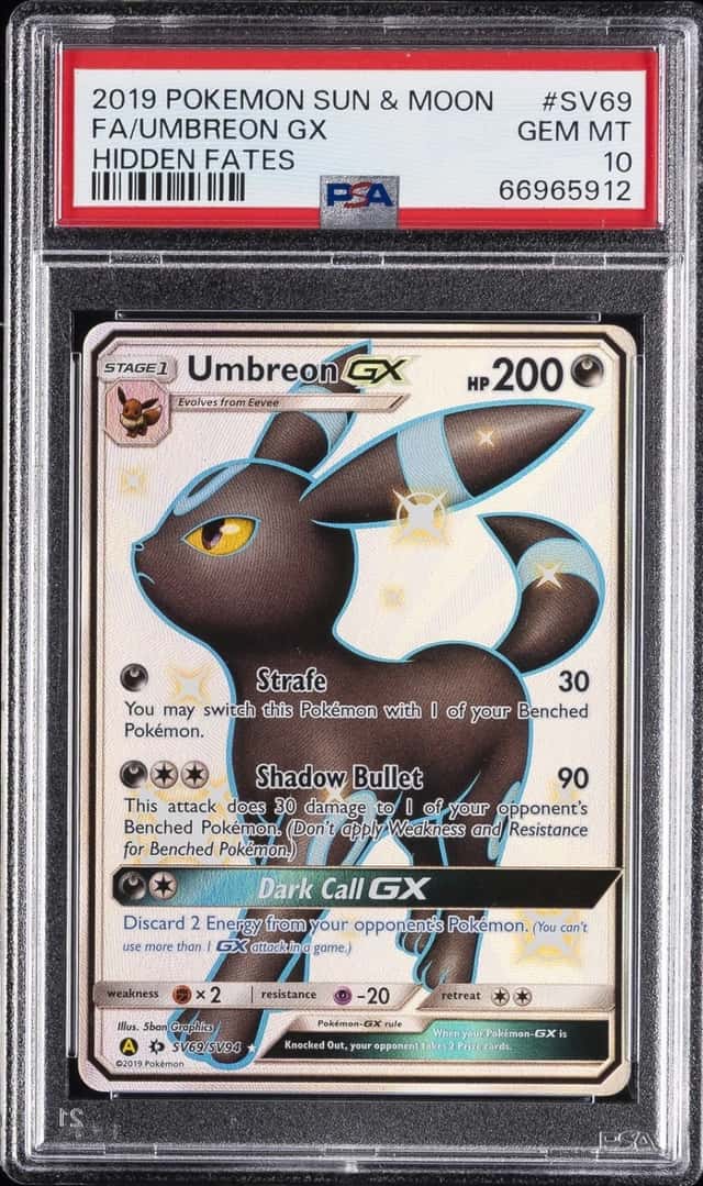 2019 POKEMON SUN & MOON HIDDEN FATES #SV69 FULL ART/UMBREON GX PSA 10